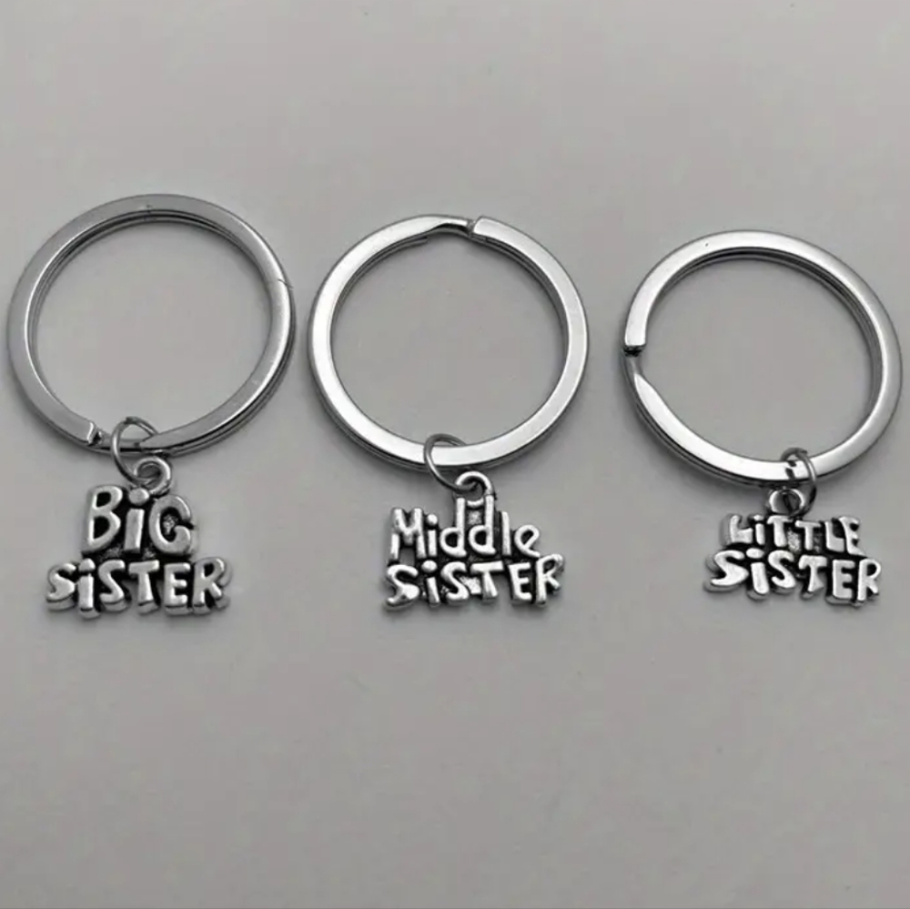 Stainless Steel Set of 3 Sister Keychains Gifts, Big,Middle, Little Sisters, NEW